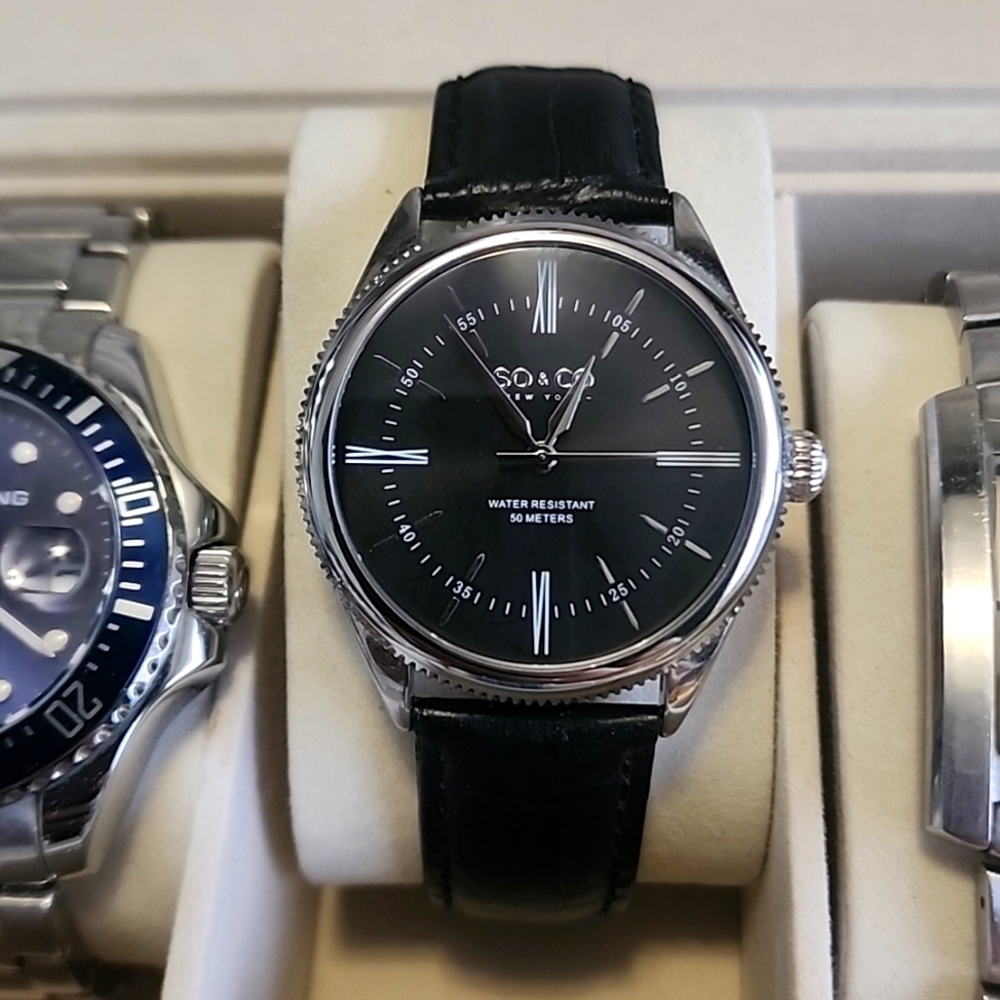 SO & CO New York Madison Men's Watch (Black leather)